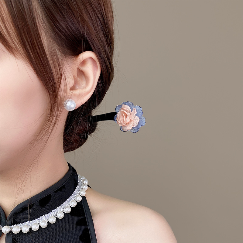 Horquilla de camelia, estilo antiguo negro, bola simple, accesorios para el cabello, placa de sentido avanzado, horquilla, tocado, temperamento, horquilla Hanfu