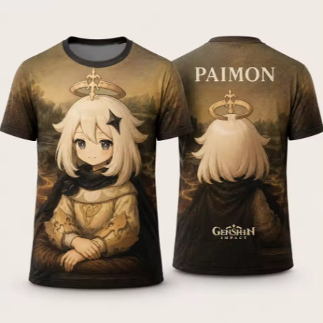 Paimon Genshin Impact 3D printed T-shirt, breathable sports casual top, suitable for both men and women