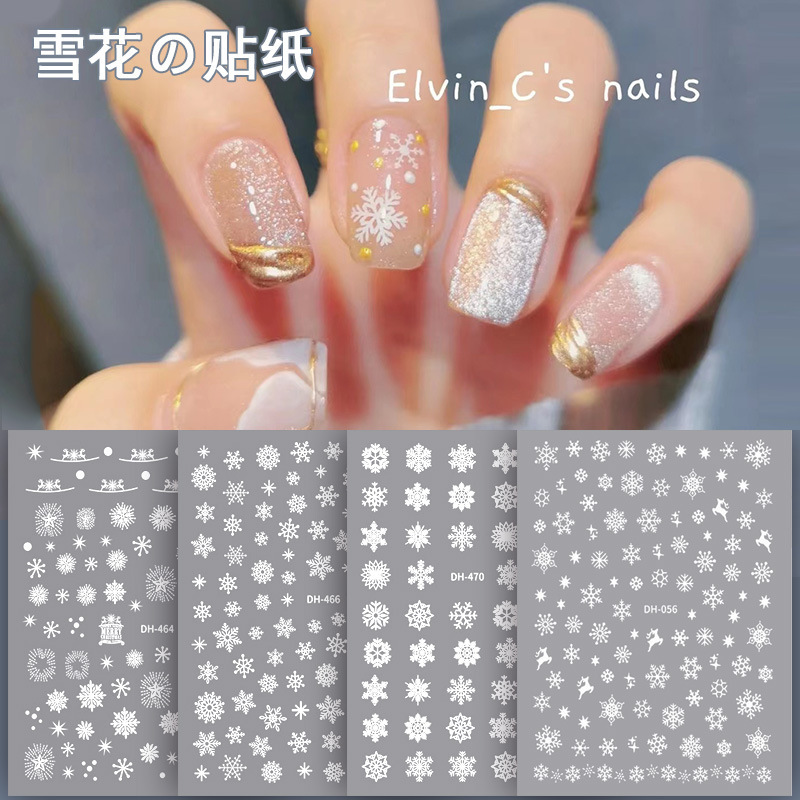 Nail Art Snowflake Stickers Internet Celebrity Same Style Santa Claus White Petals Elk Socks Nail Decal Accessories Wholesale