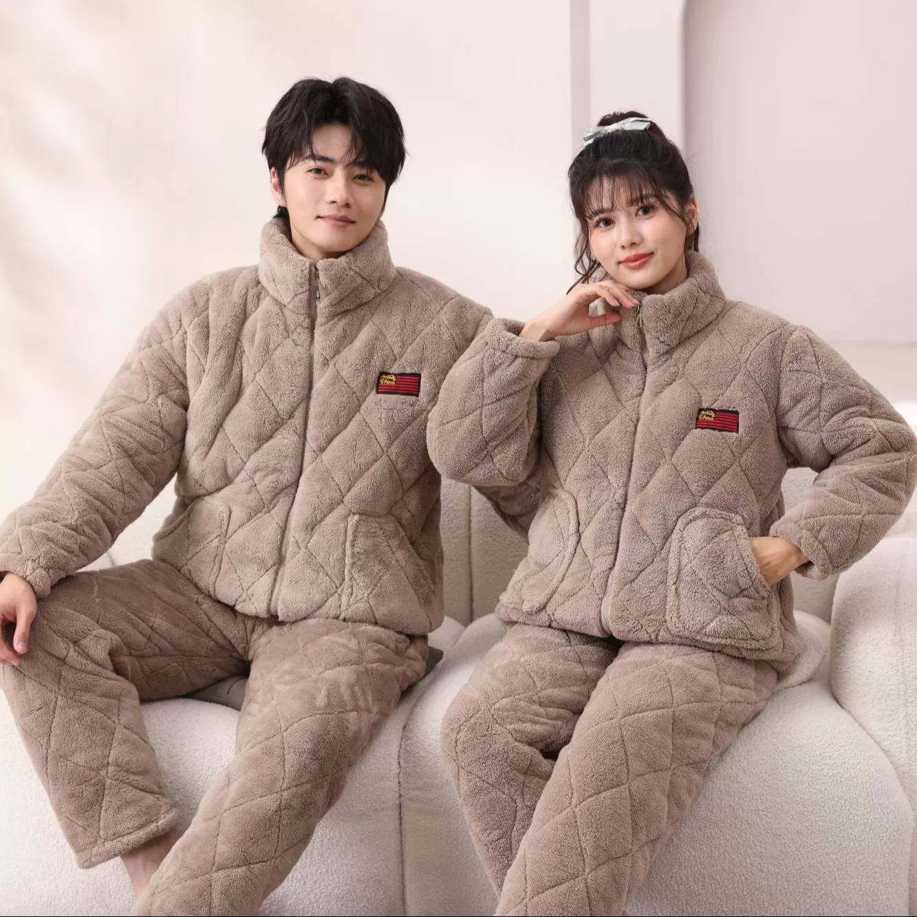 Зимние новые мужские и женские пары пижамы плюс бархат теплая домашняя одежда