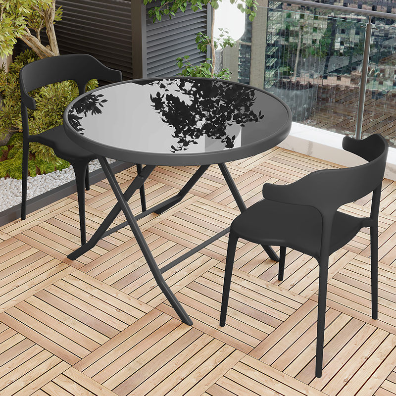 80cm 블랙 웨이브 접이식 테이블 + 의자 2개