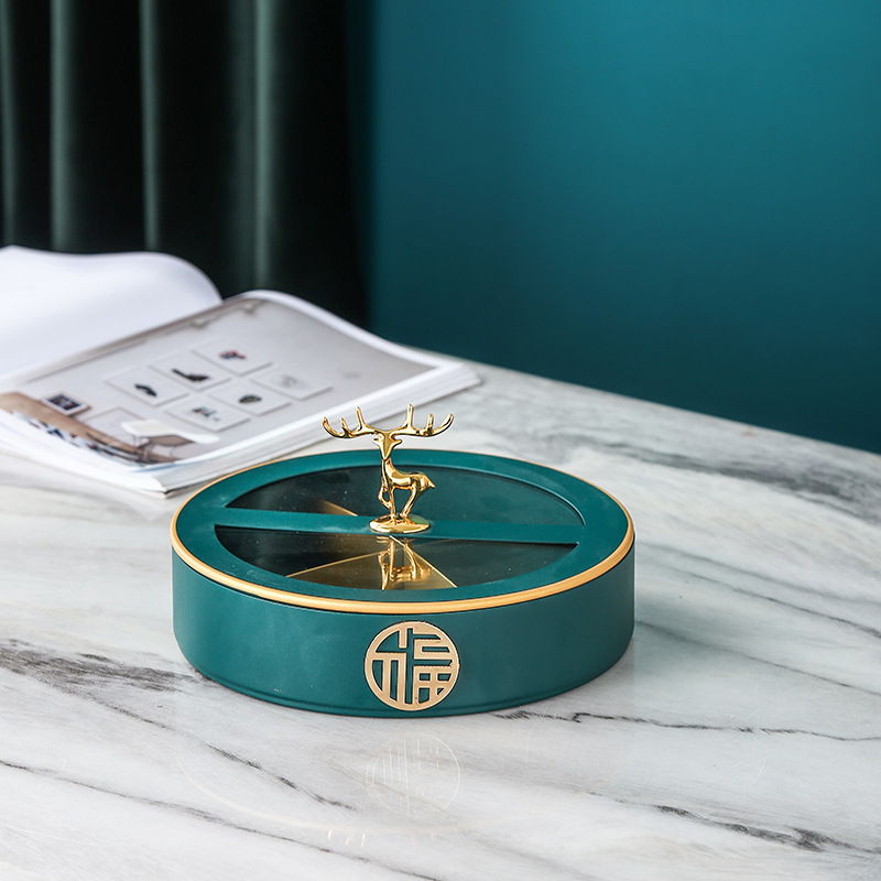 Hogar sala de estar Luz de lujo doble capa compartimiento giratorio fruta seca snack fruta placa té Mesa creativa boda dulces caja de almacenamiento