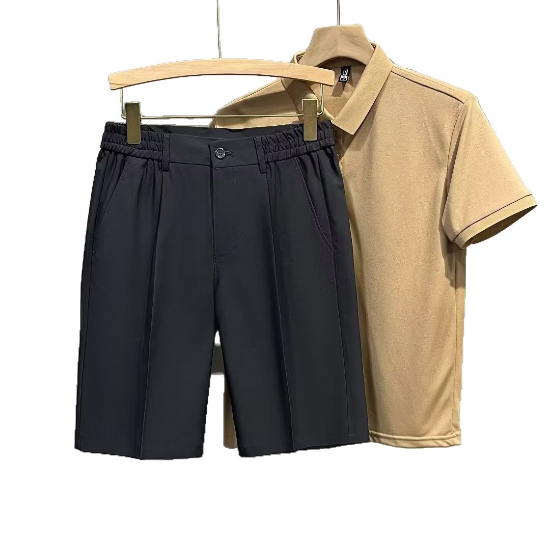 Men's Clothing Summer Thin Loose Straight Leg Mid-Length Shorts Elastic Waist Five Point Dress Casual Suit_voghion.com