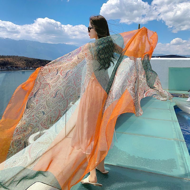 Seaside Holiday Scarf Oversized 130 × 180 Travel Photo Beach Scarf Fashion Scarf Summer Thin Sunscreen Shawl