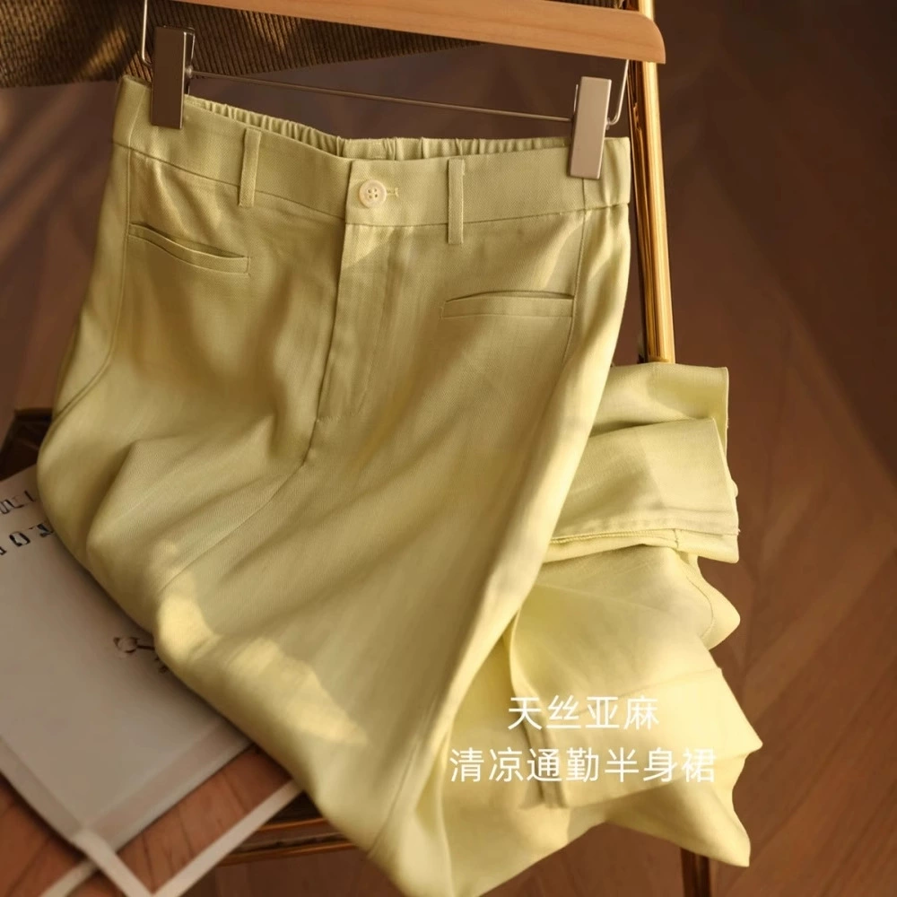 Льняная юбка-трапеция Tencel для женщин, летняя тонкая грушевидная фигура, большой размер, утягивающая, крутая драпированная свободная длинная юбка