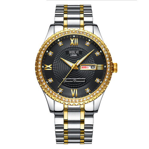 Diamond-encrusted Swiss brand fully automatic movement watch luminous calendar watch men's Korean version couple non-mechanical women's waterproof