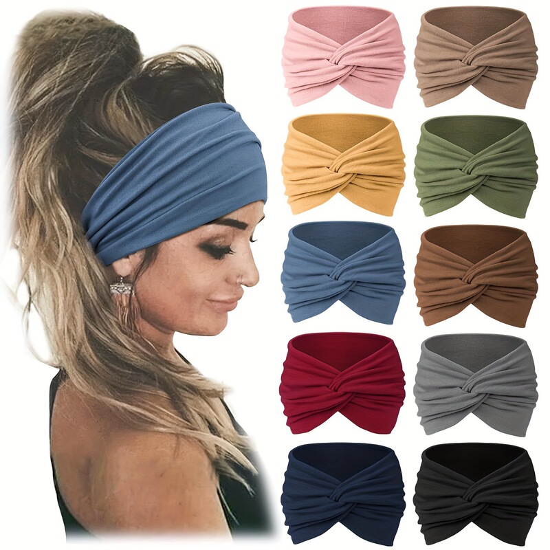 European and American Cross-Border Popular Bohemian Solid Color Sports Headband Women's Wide Yoga Elastic Headband Running Hairband European and American Cross-Border Popular Bohemian Solid Color Sports Headband Women's Wide Yoga Elastic Headband Running Hairband