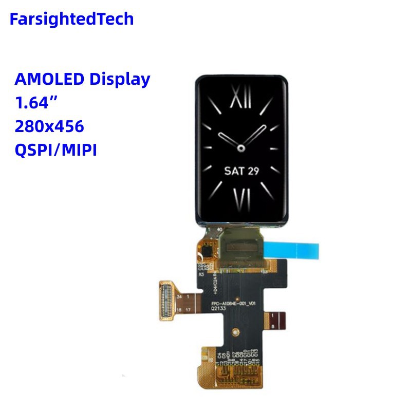 1.64寸AMOLED显示屏 280x456 ICNA5300 QSPI/MIPI 1.64AMOLED