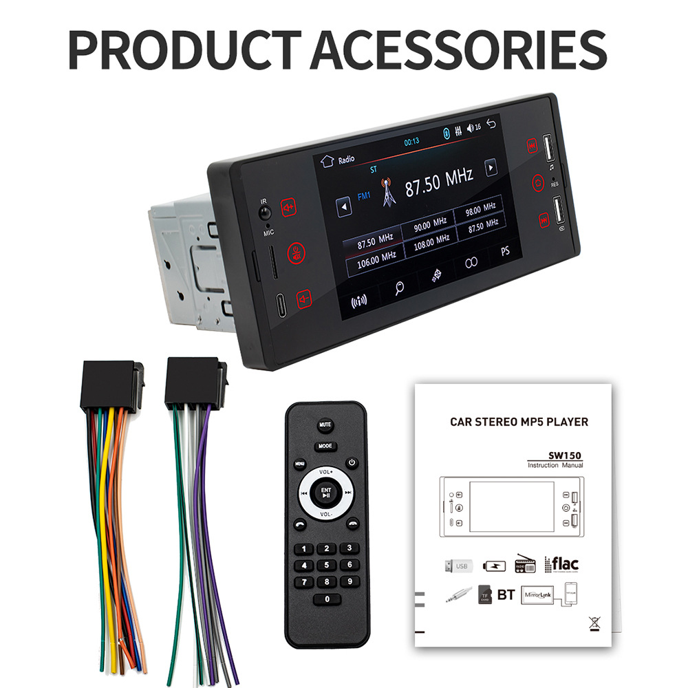 5 inch single ingot Apple wireless carplay HD touch screen reversing image priority car Bluetooth MP5 player