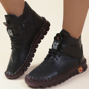 TEMU Cross-border New Winter plus size Foreign Trade Women's Shoes Lace-up Round Head Velcro Plush Warm Inner Ankle Boots Women
