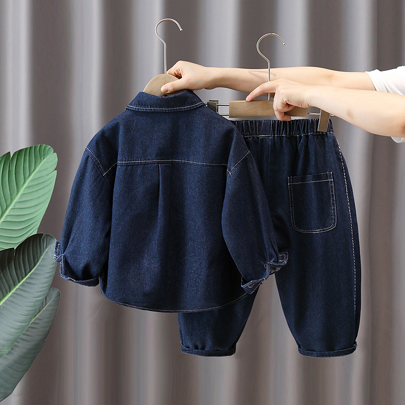 6078 traje de mezclilla de otoño para niños 2024 nuevo traje de dos piezas coreano de primavera y otoño para niños