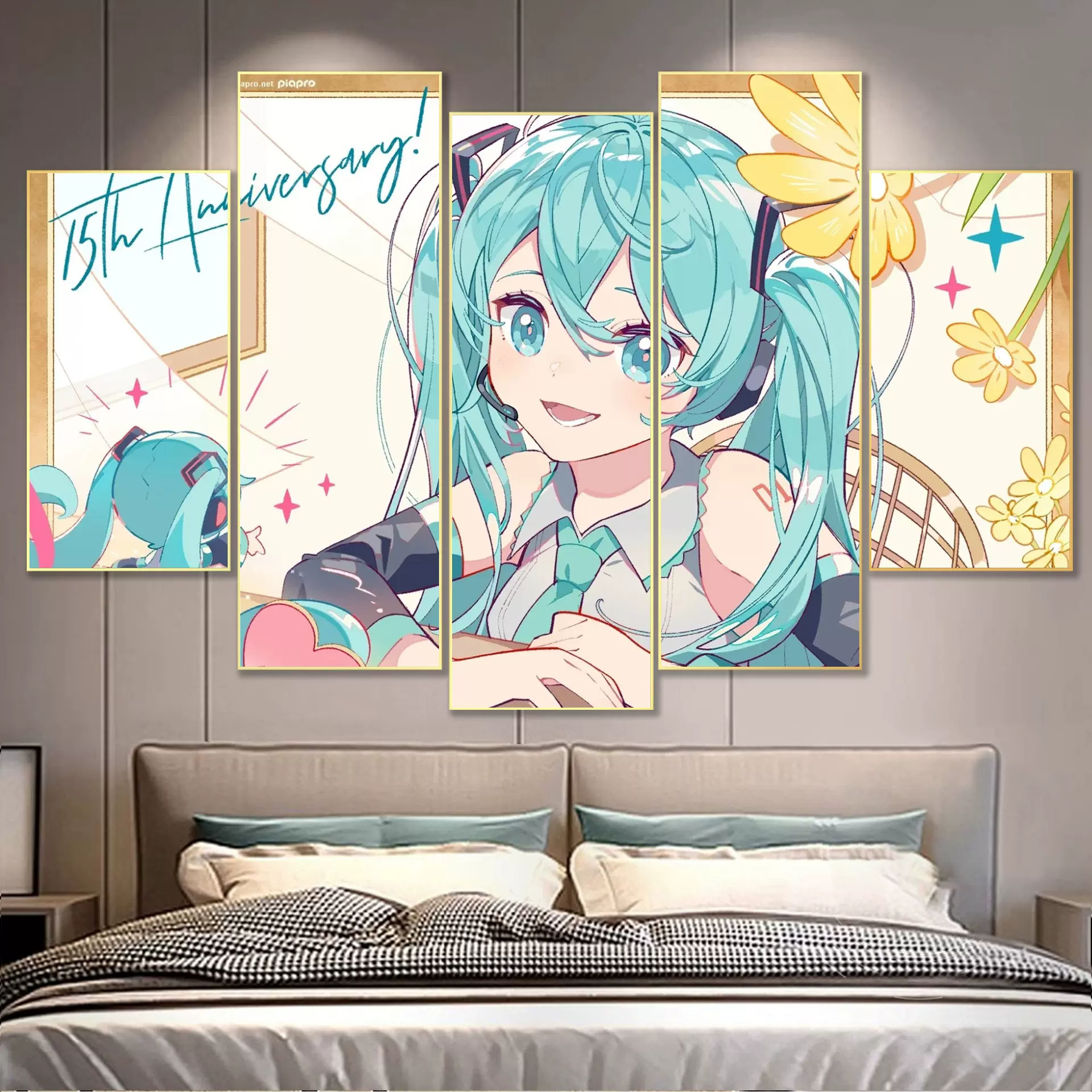 初音未来电竞房间五联装饰画男生电脑房卧室客厅挂画动漫海报壁画