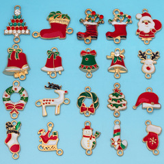 KC ゴールドクリスマスシリーズサンタクロース鹿ダブルペンダント DIY オイルドリップ合金アクセサリーイヤリングネックレスブレスレット