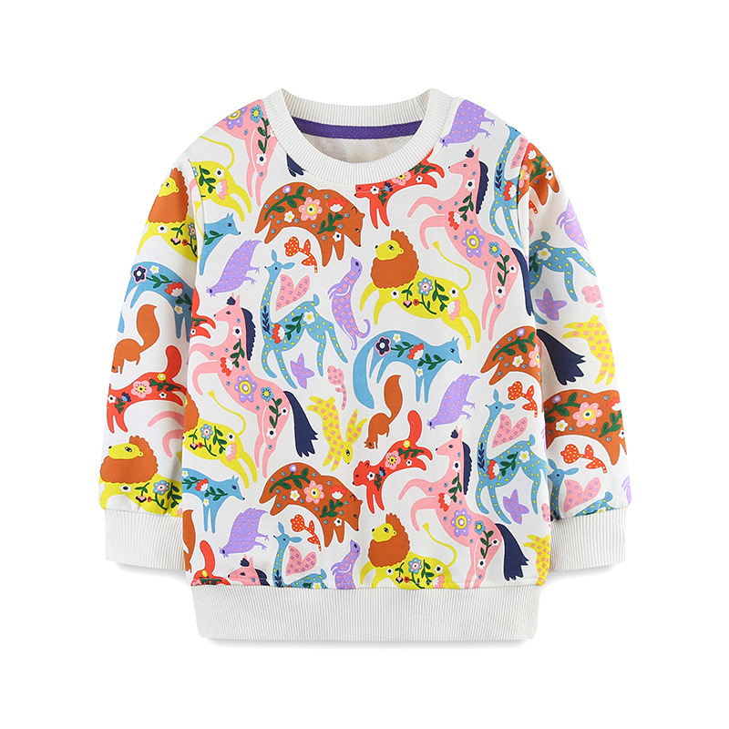 Sudadera Infantil Otoño 2026, Estilo Europeo y Americano, Divertido Estampado Animal, Sudadera para Niñas, Cuello Redondo de Algodón, Ropa Deportiva Infantil