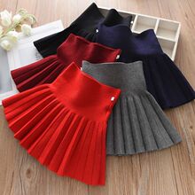 时尚女童半身裙儿童短款针织百褶高腰裙女孩冬款超短裙子黑色冬裙