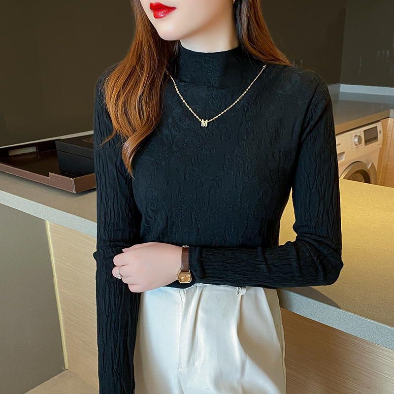 Blanco medio cuello alto suéter de las mujeres Camiseta de manga larga 2022 otoño e invierno nuevo suéter delgado superior