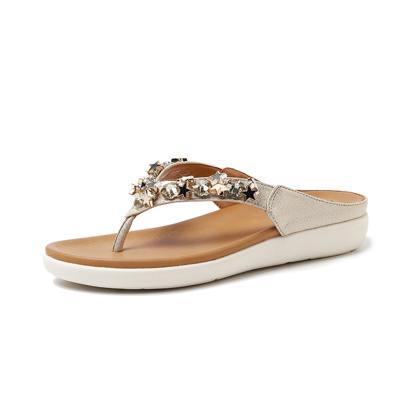 2024 Nuevo rhinestone con cuentas bohemio playa clip toe Flip Flop entrega de una sola pieza de las mujeres