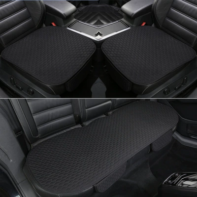 for SAIC Volkswagen Passat – Four Seasons Pad - black-and-black-three-piece-set-linen-cushion-five-seat-car
