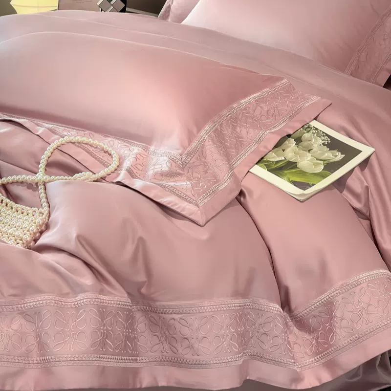 奢享极简高端120支纯棉长绒棉绣花四件套轻奢风高端刺绣床上用品