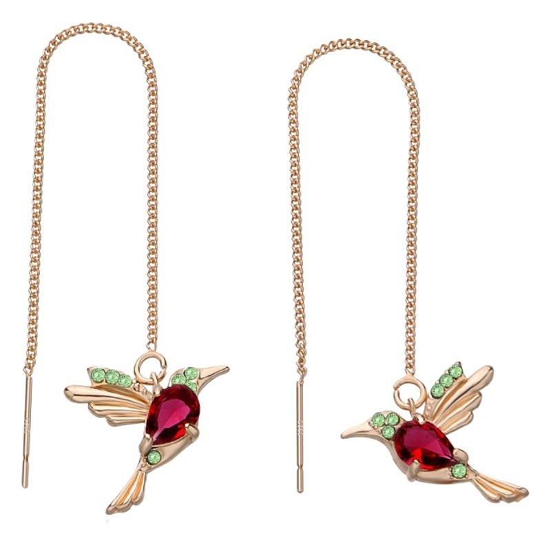 Pendientes de Venta caliente transfronteriza al por mayor rojo mezclado de circonio alas pendientes de pájaro oreja línea colibrí personalidad animal