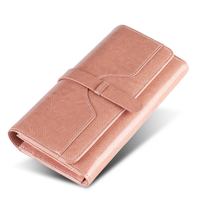 Women's Genuine Leather Wallet High-End Long Clutch Oil Wax Leather Vintage Multifunctional RFID Blocking Wallet - Thumbnail 6
