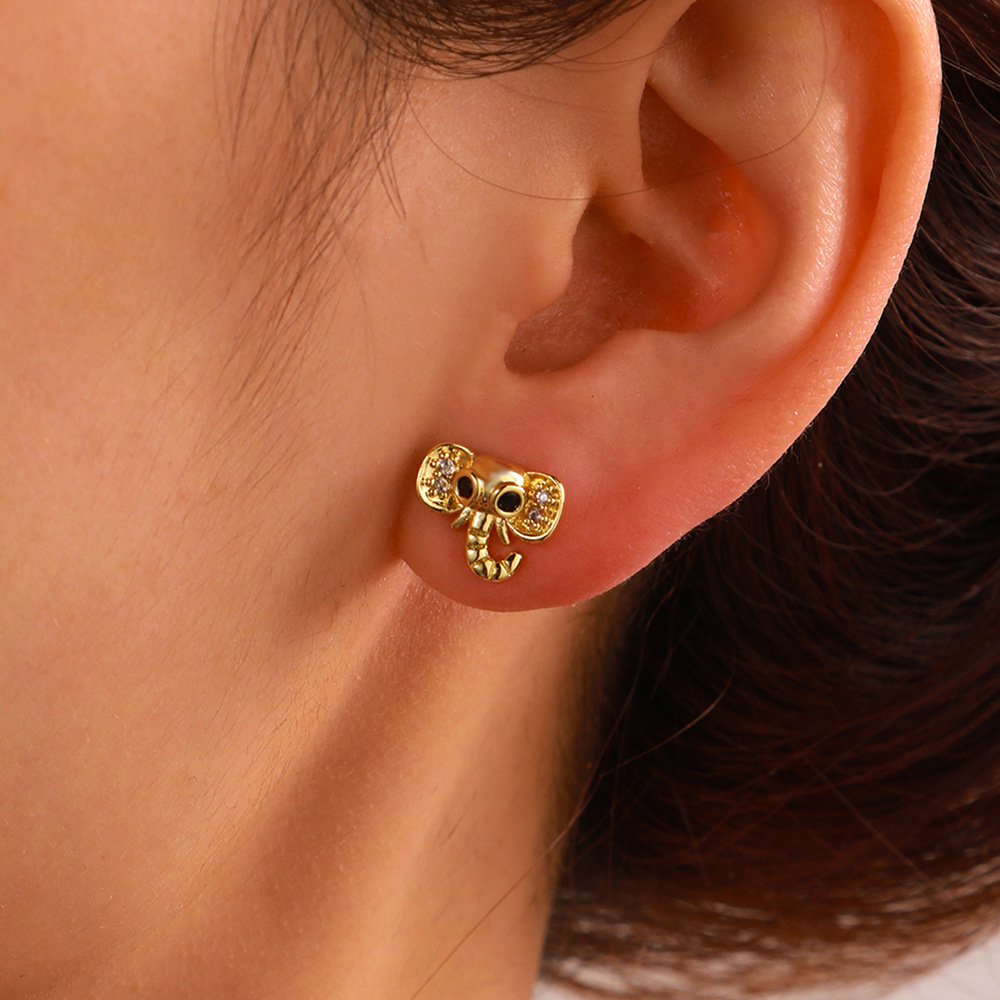 Fashion Animal Copper Gold Plated Zircon Ear Studs 1 Pair