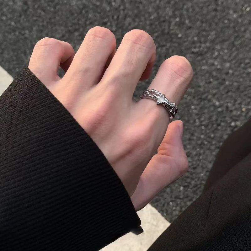 白月光星芒戒指男女潮清冷风小众设计高级感不规则开口可调节戒指|undefined