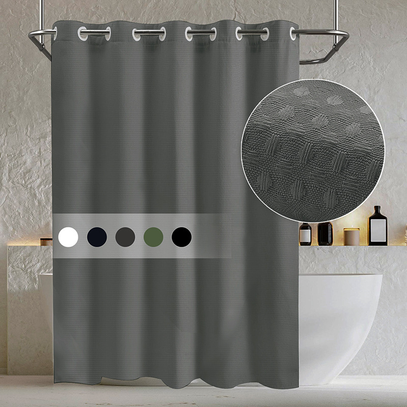 Waffle transfronterizo sólido transparente doble cortina de baño agujero grande anillo sin gancho con forro extraíble Amazon explosión