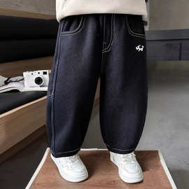 男童加绒裤子儿童牛仔裤冬装2025新款酷帅潮流男宝冬季加厚保暖裤