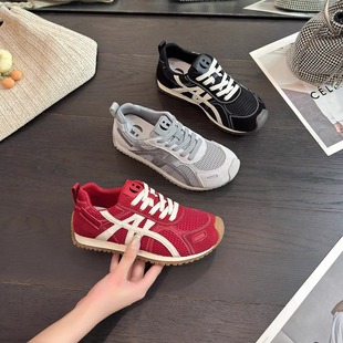 Live Broadcast Hot Style ~ Early Autumn German Training Shoes for Women 2025 Autum New Genuine Leather Mesh Casual Sports Thick-Soled Forrest Gump Shoes