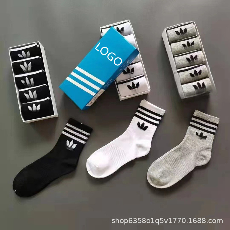 5 Pairs of Boxed Clover Socks Ad Three-Stripe Cotton Socks Basketball Sports Socks Support Drop Shipping Cross-Border
