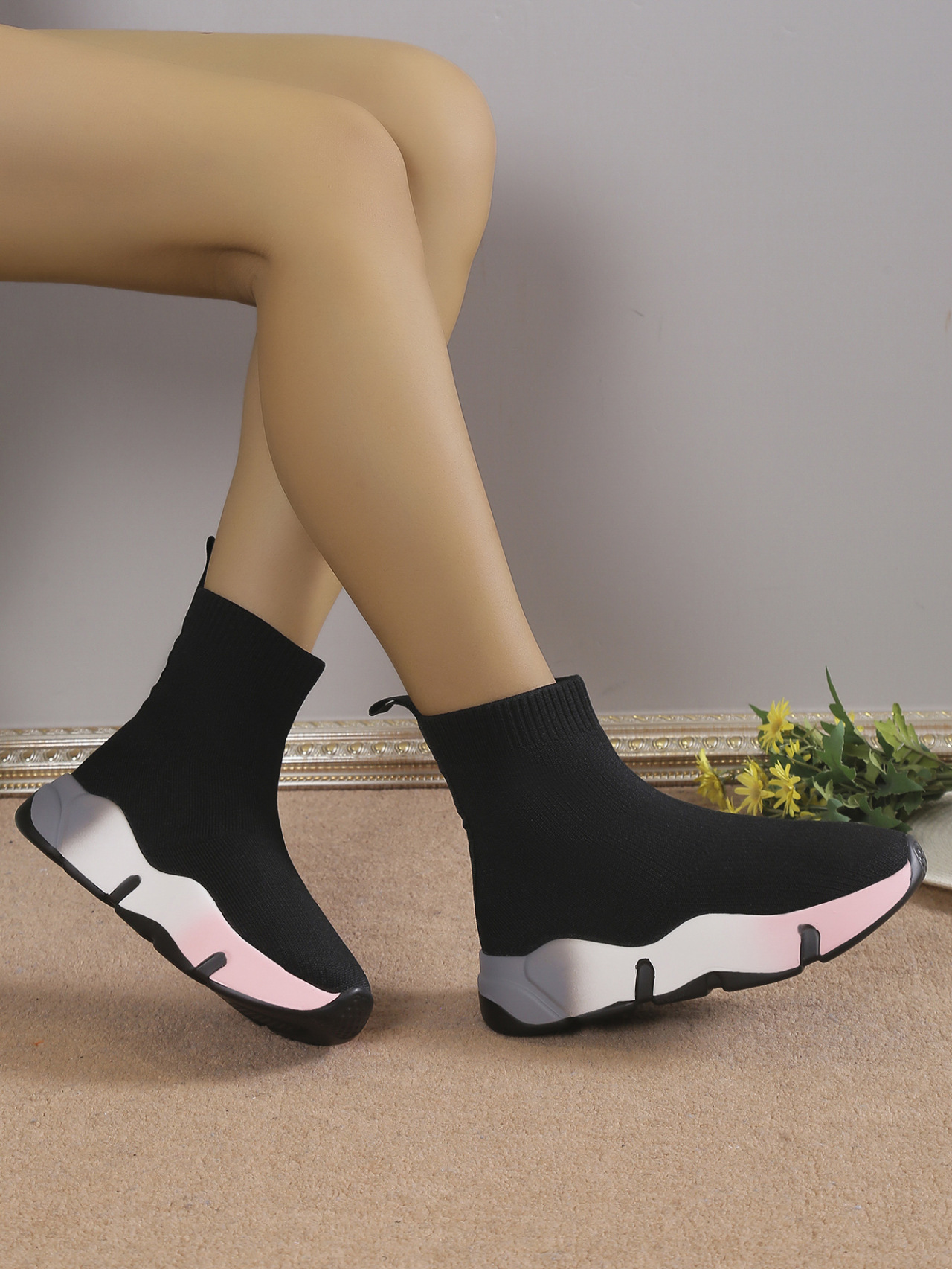 Stivaletti a calza flyknit taglie comode donna con suola alta_voghion.com