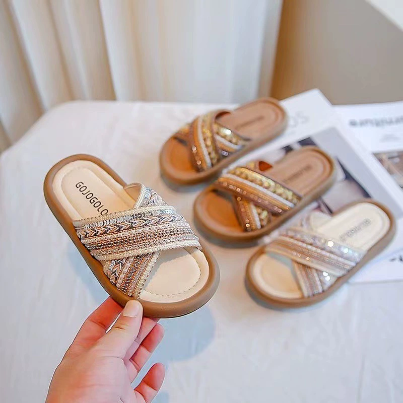 Верхние тапочки для девочек, лето 2021, новый стиль, туфли принцессы с плетеными перекрестными ремешками, пляжная подошва в богемном стиле