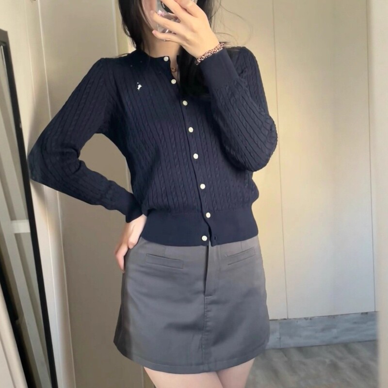 RL小马刺绣老钱风麻花针织衫女春秋经典休闲复古圆领毛衣通勤上衣|undefined