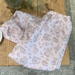 新品！粉豹纹小熊可爱卡通全棉双层纱布长裤可外穿居家遛弯有口袋