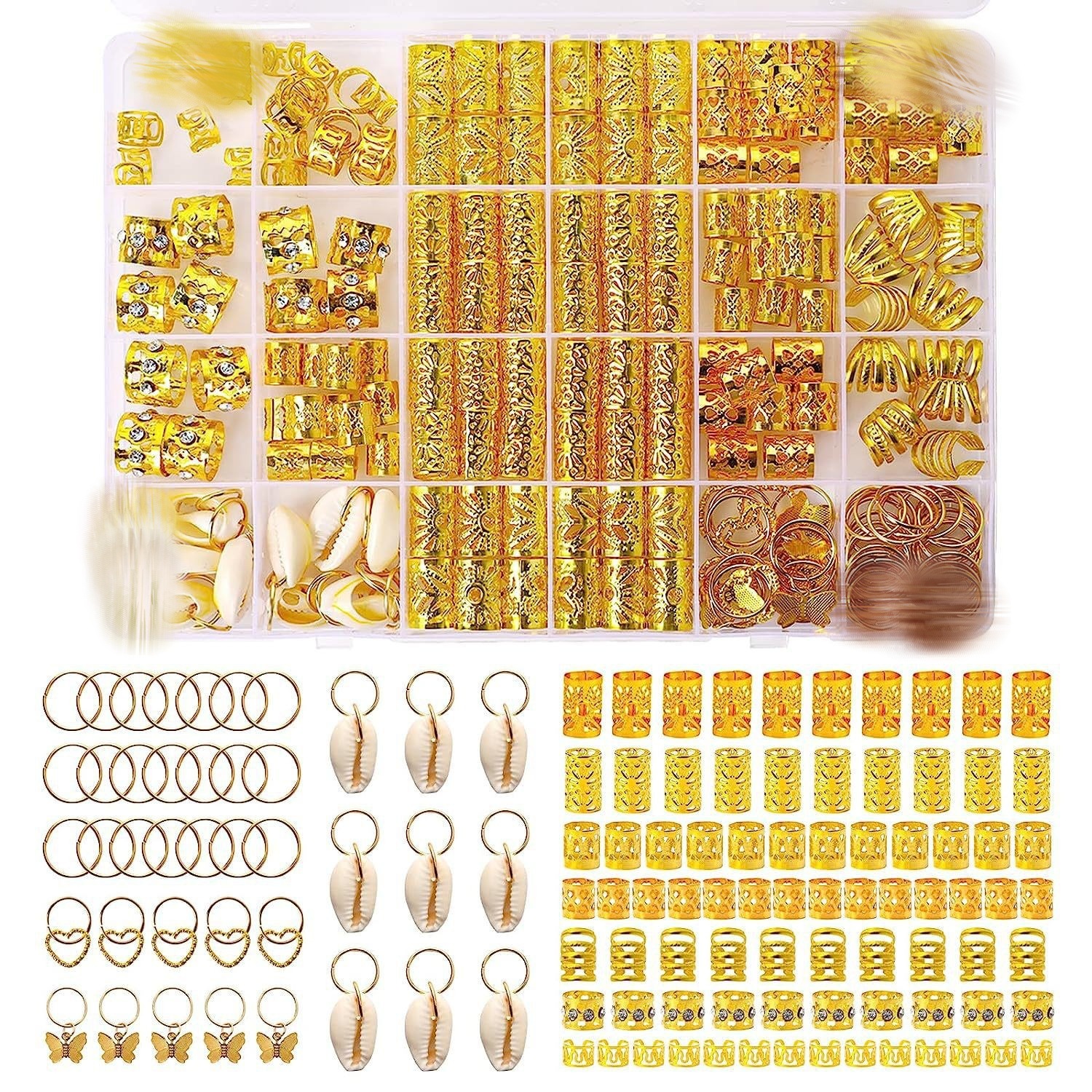 202 piezas DIY conjunto de trenzas de cabello damas trenzas cuentas trenzas anillo de cabello conchas de corazón mariposa joyas de cabello