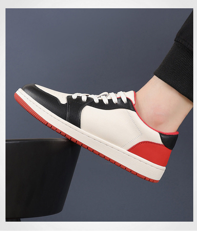 Giày sneaker nam da bò thoáng khí, đế bệt, dây buộc phía trước — 88055 Đen đỏ (da bò), 88055 đen và trắng (da bò) chi tiết 15