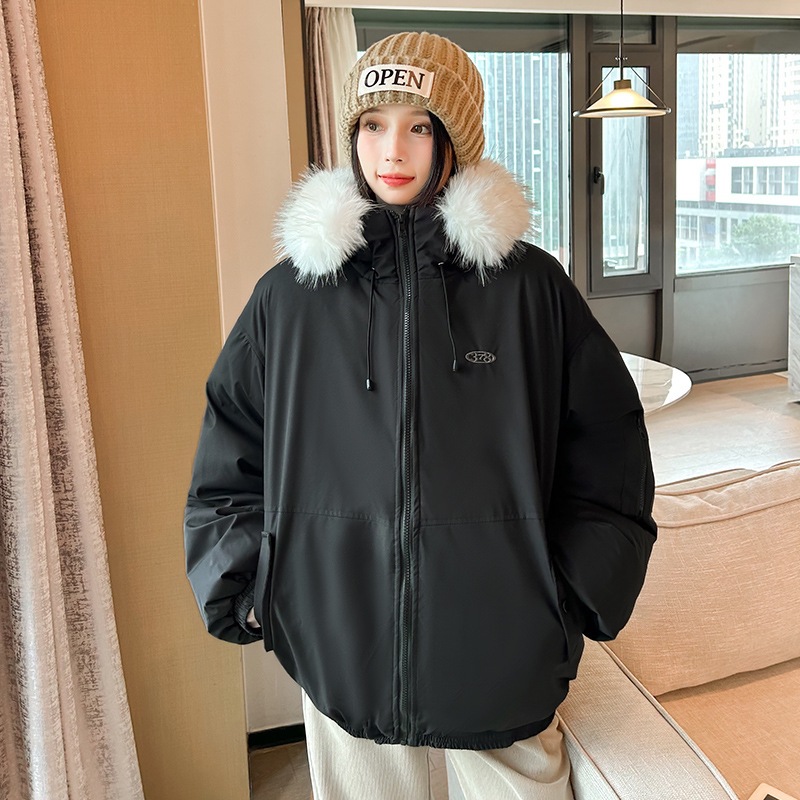 Transfronterizo de cuello blanco con capuzas simple ropa de algodón de pluma para mujeres 2025 nueva ropa de invierno coreana de invierno con chaqueta gruesa