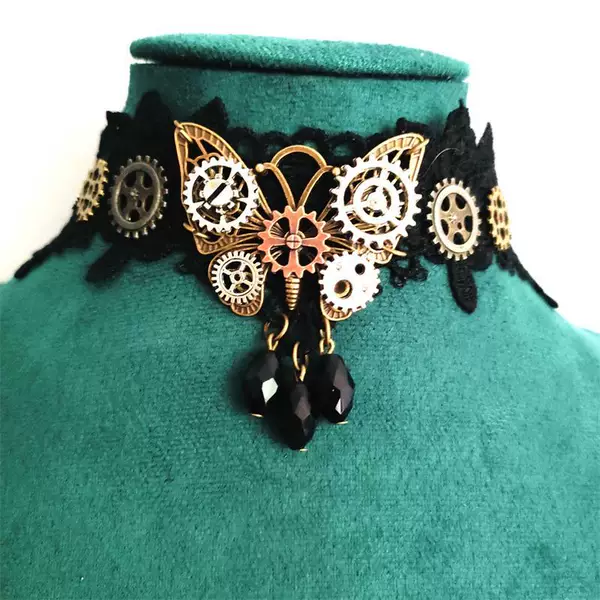 New Cross-Border Original Retro Mixed Gear Butterfly Lace Steampunk Choker Gothic Party