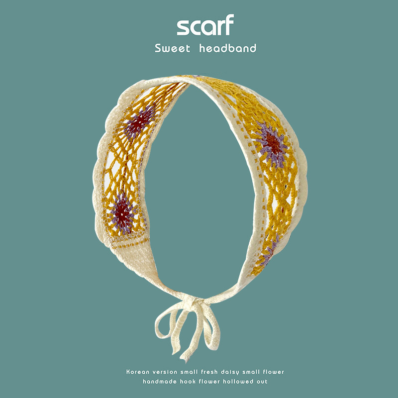 Nuevo colorido estilo étnico hecho a mano de ganchillo tejido banda de pelo de ala ancha estilo pastoral retro de las mujeres banda de pelo bolsa pañuelo sombrero