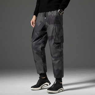 2023 Winter New down pants men's camouflage casual slim trousers thickened warm pants