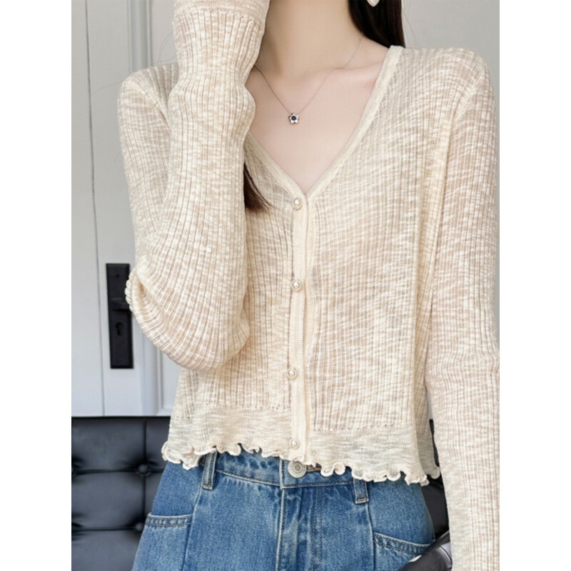 Ice Silk Sunscreen Cardigan Women's Thin Summer Skirt Outer Wear Small Shawl Short Air-conditioning Shirt Knitted Small Jacket