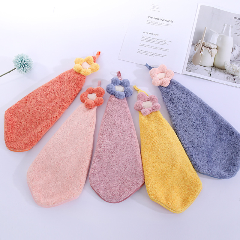 Sunflower Friction-Free Cartoon Coral Fleece Absorbent Towel for Children, Wall-Mounted Handkerchief, Home Kitchen Wiping Towel