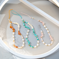 Ins-style fresh and happy pearl phone chain, fashionable beaded phone lanyard keychain, cross-border wholesale