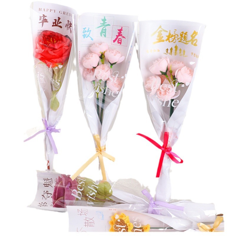 Bolsa de embalaje de flores individuales transparente diopp bolsa única bolsa de embalaje de flores al por mayor bolsa de ramo de flores de examen de ingreso a la universidad