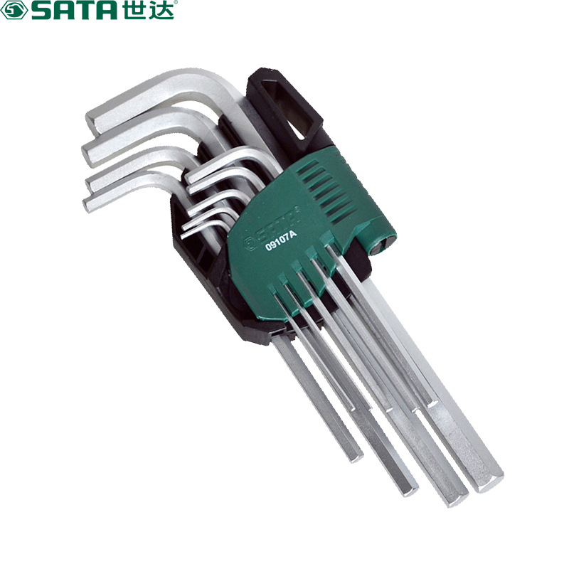 世达(SATA) 9件铬钒钢加长内六角扳手组套09107A