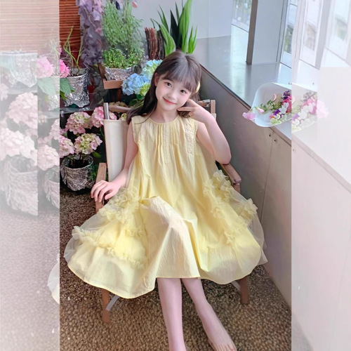 Ladies' Summer Dress 2025 Trendy Kids' Clothing Girl Net Strap Dress Children's Summer Skirt Thin Model