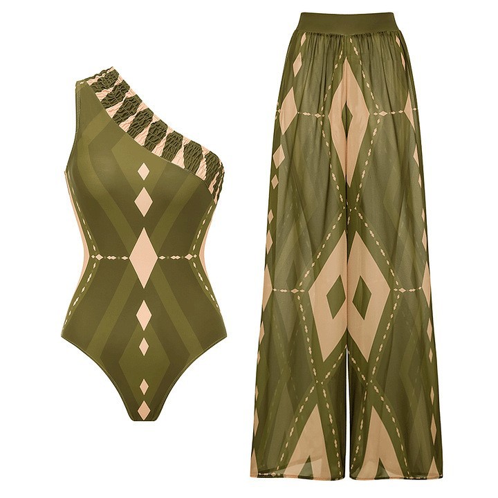 Traje de baño de una pieza para mujer, cuello halter, espalda descubierta, estampado, ropa de playa, corte regular, ideal para vacaciones de verano._voghion.com