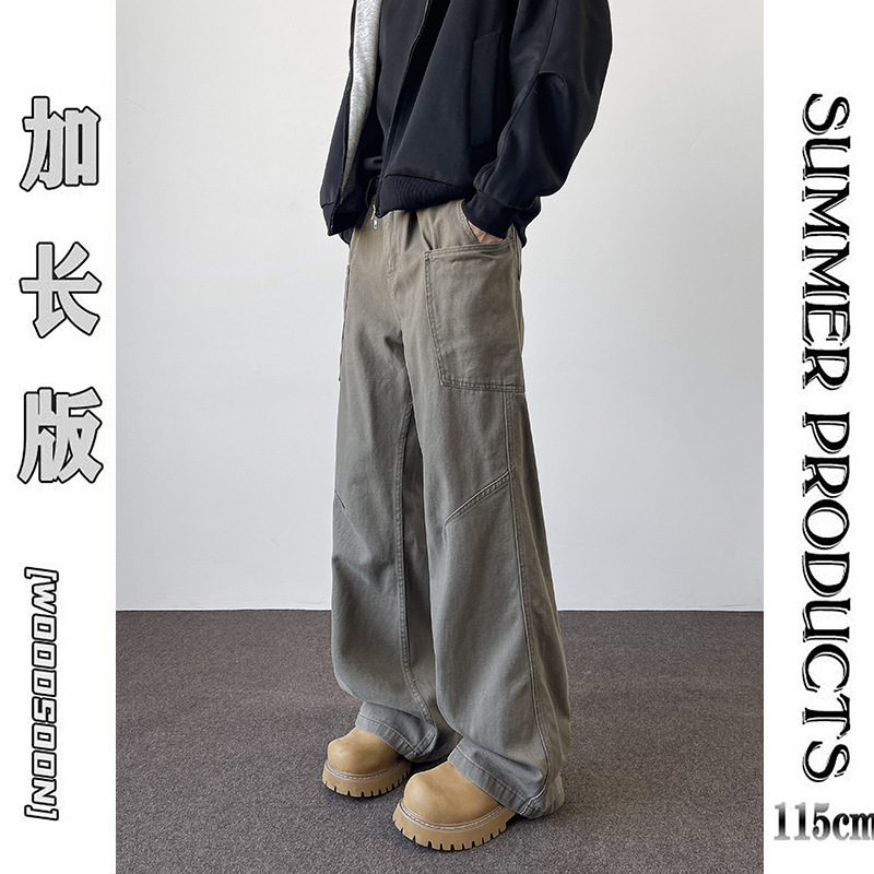 Extended Version Tall Cargo Jeans for Men and Women, Autumn Straight American Retro Washed Jiang Jinfu Same Style Pants