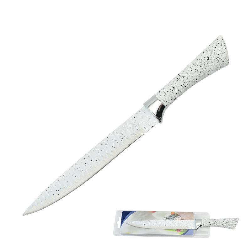 Comercio exterior de caucho y plástico cubierto de herradura mango onda patrón de acero inoxidable cocina hogar cuchillo de cinco piezas conjunto de succión de doble cara en stock al por mayor